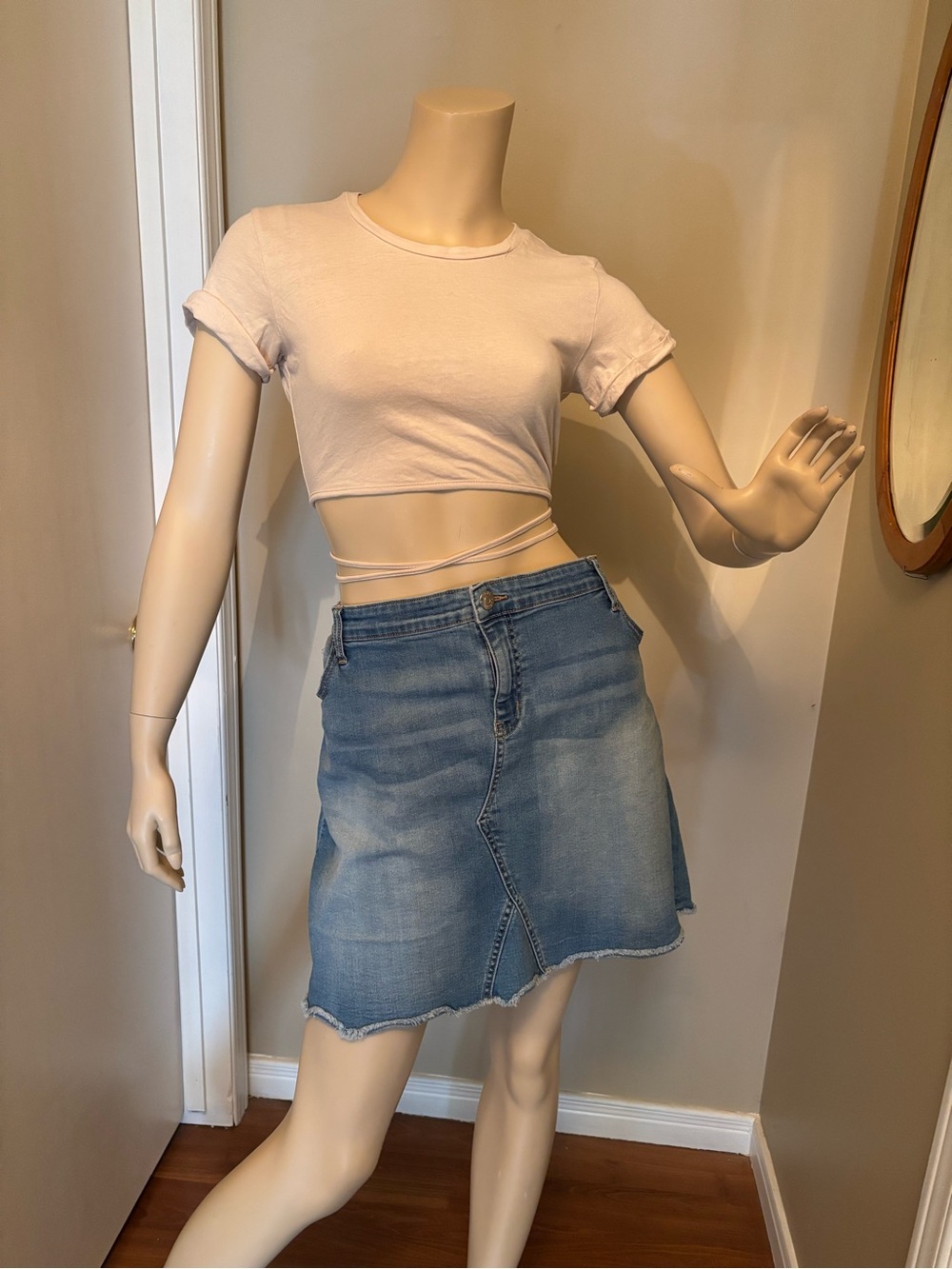 Reitmans Light Blue Asymmetrical Denim Mini Skirt